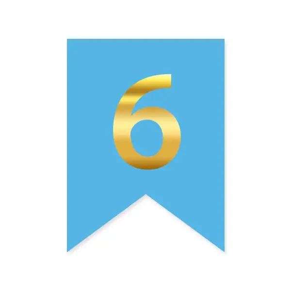 Цифра "6" на прапорці для будь-яких написів золото на блакитному 16*12см