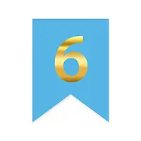 Цифра "6" на прапорці для будь-яких написів золото на блакитному 16*12см