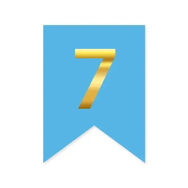 Цифра "7" на прапорці для будь-яких написів золото на блакитному 16*12см