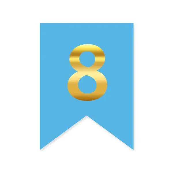 Цифра "8" на прапорці для будь-яких написів золото на блакитному 16*12см
