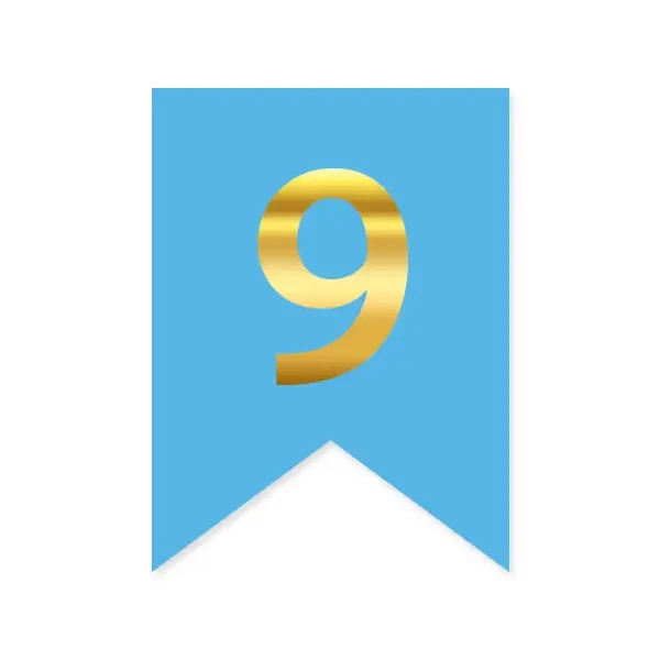 Цифра "9"  на прапорці  для будь-яких написів золото на блакитному 16*12см