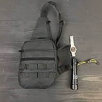 Мужская сумка-слинг тактическая плечевая, Мужская сумка черная тканевая, Борсетка сумка KG-160 через плечо