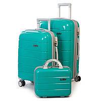 Комплект чемоданов с косметичкой ABS-пластик FASHION PP1-PLUS-1 dark-green