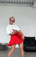 Жіноча модна коротка спідниця кльош на підкладці червона чорна біла 42-44