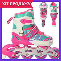 Детские роликовые коньки Profi Roller A 4139-S-P 31 34 размер розовый Топ