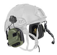 Активні навушники Earmor M32H із кріпленням на шолом та мікрофоном олива.