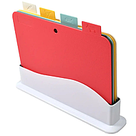 Цветные разделочные доски 4 шт на кухню, Пластиковые досточки для нарезки продуктов на подставке
