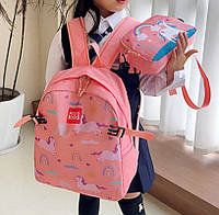 Детский рюкзак,школьный ранец 2 в 1 Розовый единарог