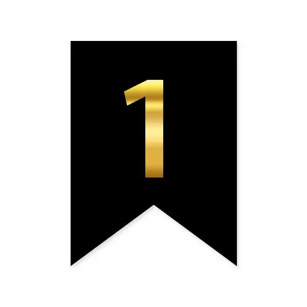 Цифра "1" на прапорці для будь-яких написів золото на чорному 16*12см