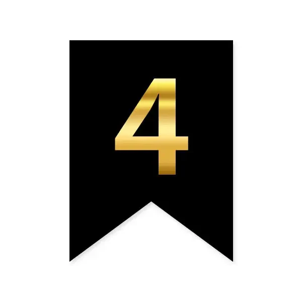 Цифра "4" на прапорці для будь-яких написів золото на чорному 16*12см