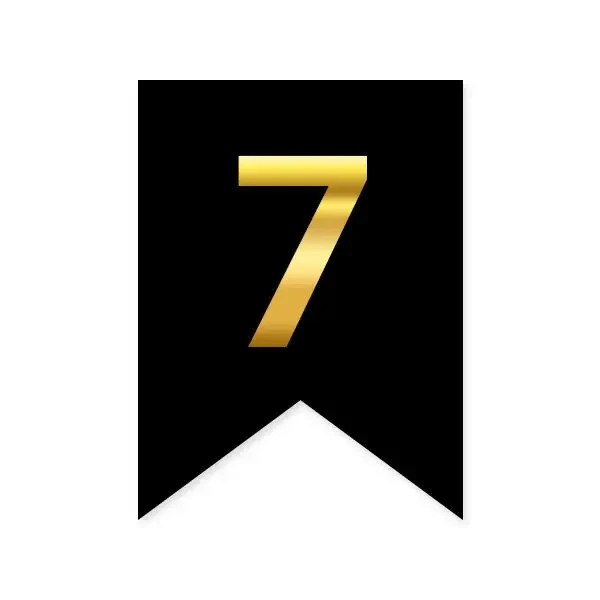Цифра "7" на прапорці для будь-яких написів золото на чорному 16*12см