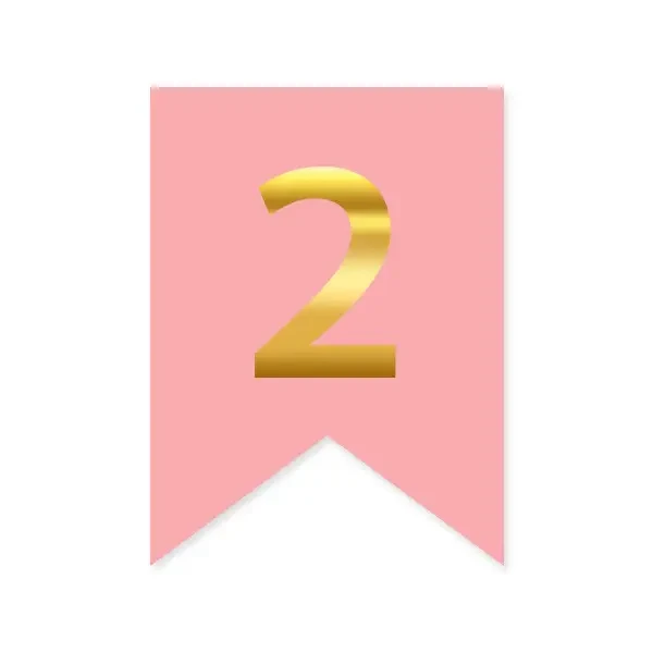 Цифра "2" на прапорці для будь-яких написів золото на рожевому 16*12см