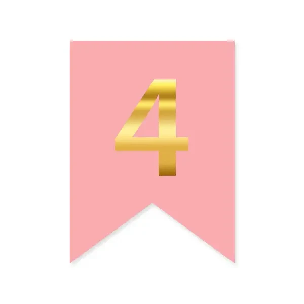 Цифра "4" на прапорці для будь-яких написів золото на рожевому 16*12см