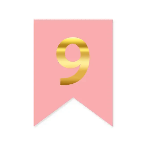 Цифра "9" на прапорці для будь-яких написів золото на рожевому 16*12см