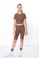 Літній костюм для дівчинки підлітковий (топ +велосипедки), рубчик-мустанг, від 140 см до 170 см