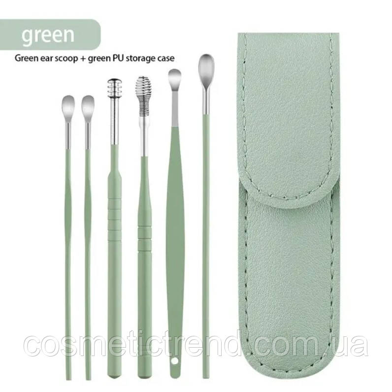 Інструменти для чищення вух косметологічні професійні (набір 6 шт + футляр)