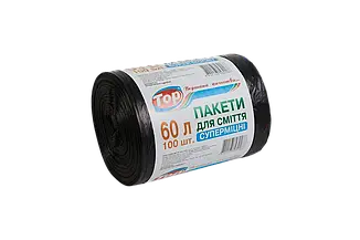 Пакети для сміття Toppack супер міцні 60л 60х70см 17мкр 100шт чорні