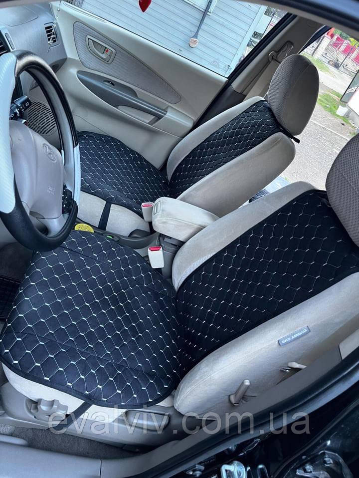 Накидки на сидіння з алькантари (Колір: Чорний, Нитка: Сіра) 2 передні накидки, фото 1