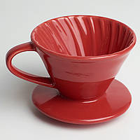 Пуровер керамическая воронка для заваривания кофе на 1-2 чашки Ceramic Coffee Dripper Red