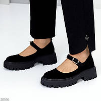 Удобные женские замшевые черные туфли на каблуке весенние Натуральная замша Весна Осень
