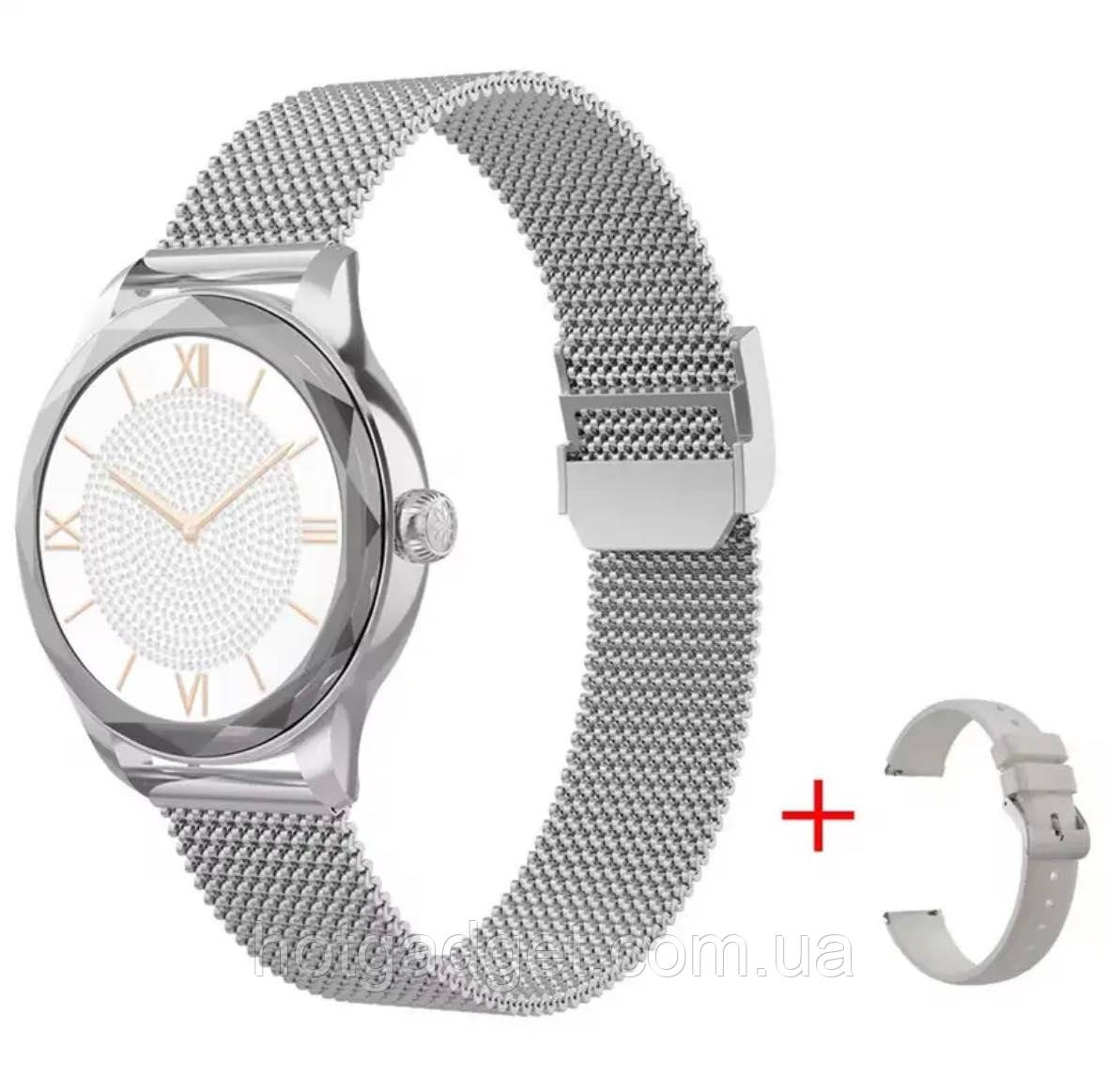Смарт-годинник жіночий ZORDAI OD8 Silver (розмова, пульсоксиметр AMOLED екран) 2 ремінці