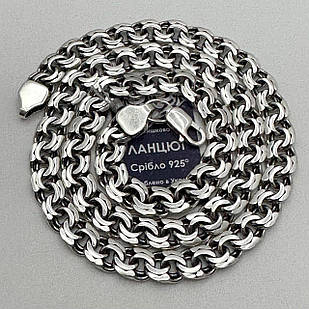 Масивний чоловічий срібний ланцюжок плоский бісмарк 70 г срібло чорнене 925 проби ланцюг на шию