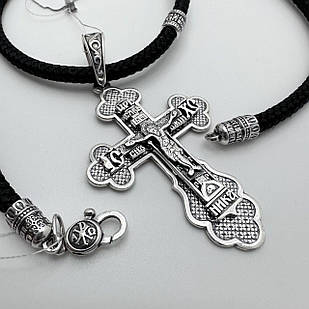 Комплект зі срібла 925 хрестик з шовковим шнурком зі срібними вставками