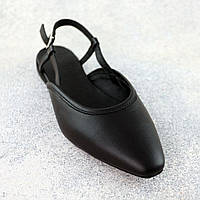 Женские туфли лодочки премиум-качество низкая хода с ремешком на пятке черные