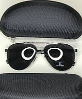 Мужские солнцезащитные очки Louis Vuitton черные капельки Polarized Луи Витон авиаторы с двойной переносицей