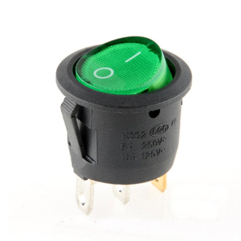 Трьохконтактний круглий перемикач KCD1-105, 250В 6А Green, фото 1