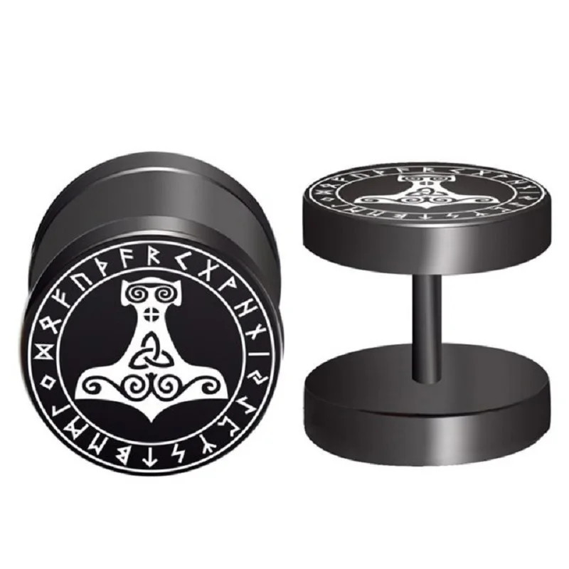 Сережка штанга SP-85 Молот Тора у рунічному колі (1 шт.)