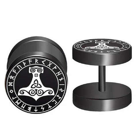 Сережка штанга SP-85 Молот Тора у рунічному колі (1 шт.), фото 1