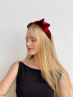 Ободок для волос женский с большим бантом бархатный бордовый (Обруч для волос Женский ободок Ободок женский дл
