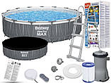 BestWay 561GD Каркасний басейн 457 х 107 см підсвічування, насос 3028 л/год, сходи, тент, фото 4