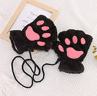 Перчатки без пальцев лапы кошки черного цвета , митенки кошачьих лапок, перчатки лапы