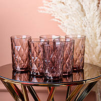 Граненый стакан для напитков 250 мл набор стаканов 6 шт Розовый