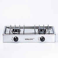 Настольная газовая плита на 2 конфорки Sokany печь газовая на стол 4.4 кВт для дома дачи переносная