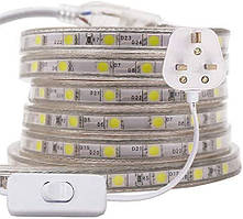 XUNATA 1 м 5050 світлодіодна стрічка теплий білий з вимикачем (кабель 80 см), SMD 60 світлодіодів, вилка EUR