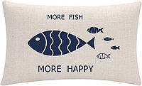 Морская тематика Рыбные наволочки Реберная пляжная наволочка More Fish More Happy Морские 12 × 20