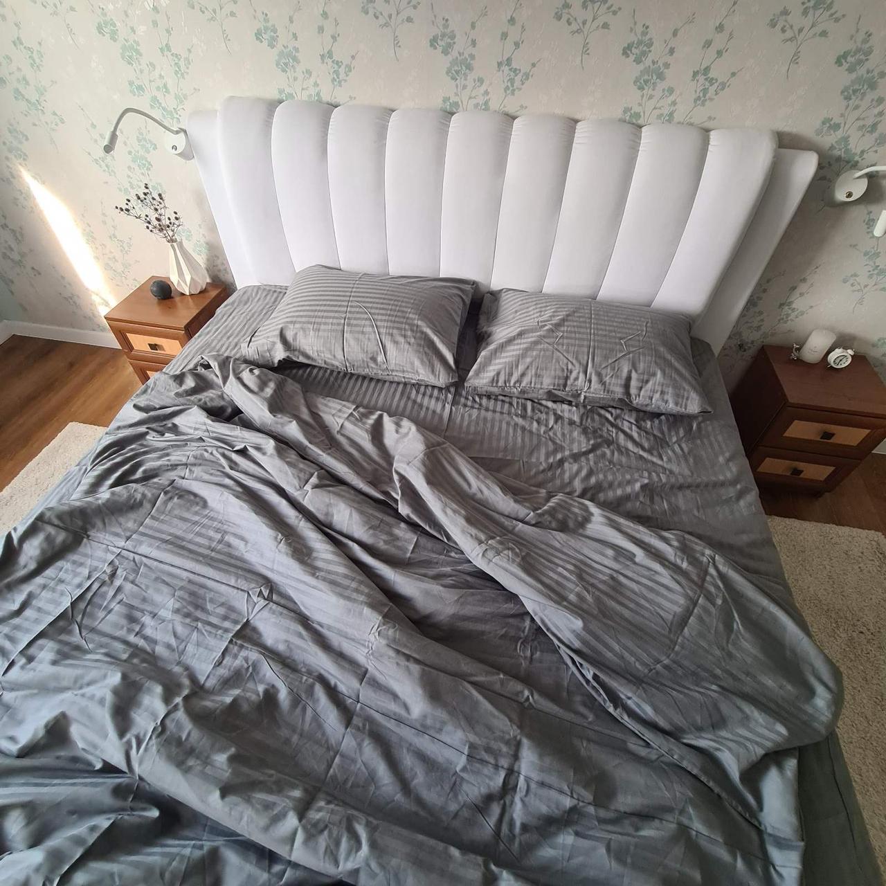 Сірий темний Страйп - Сатин - Євро комплект постільної білизни, фото 1