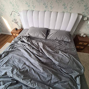 Сірий темний Страйп - Сатин - Євро комплект постільної білизни