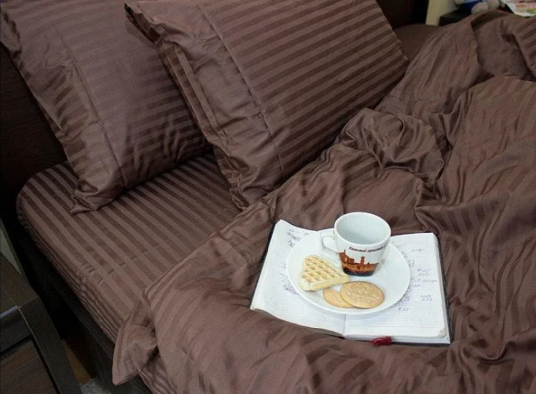 Коричневий Страйп - Сатин - Двоспальний комплект постільної білизни, фото 1