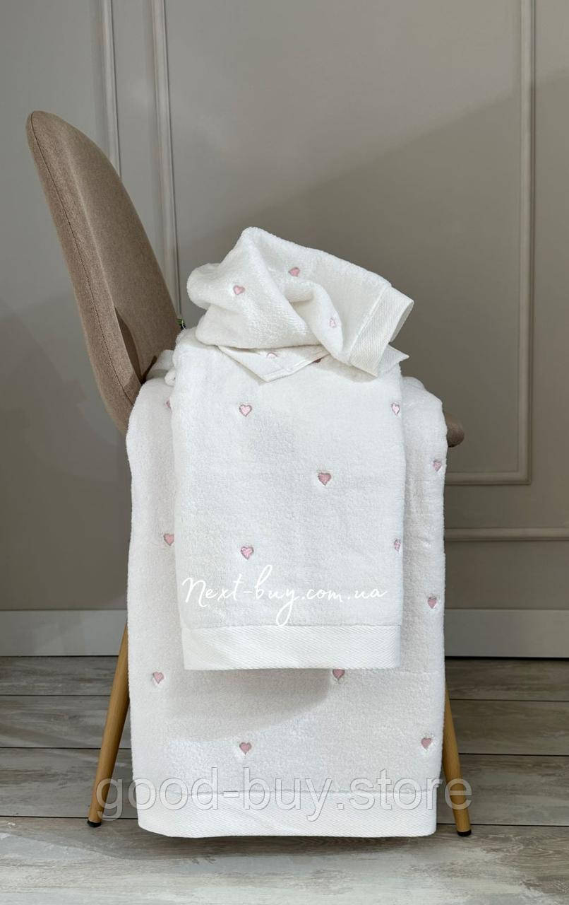 Набір махрових рушників Maison Dor Soft Hearts white-pink з сердечками