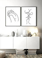 SWECOMZE 2-Piece Рука об руку Штриховые рисунки Современное изобразительное искусство - Без рамки (30 x 40 см)