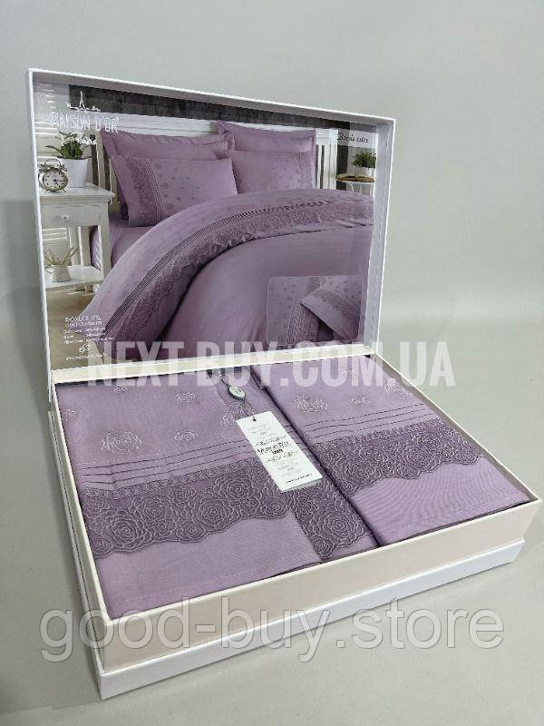 Maison D&#039;or Roesia Estee Lilac постільна білизна євро 200х220 сатин з вишивкою