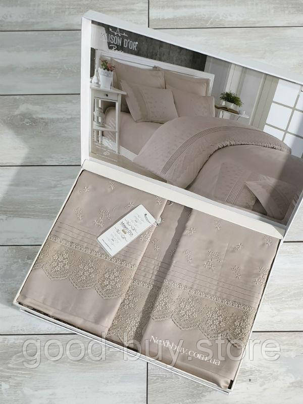 Maison D&#039;or Jndila simone Beige постільна білизна євро 200х220 сатин з кружевом