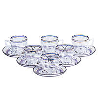 Чашки з блюдцем стеклянные прозрачные набор на 6 персон PRO