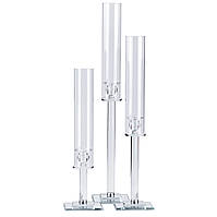 Подсвечник стеклянный высокий набор 3 штуки на 3 свечи стеклянный высокий 44 | 53 | 64 (см) PRO