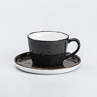 Чашка с блюдцем керамическая 200 мл для чая кофе Черная PRO