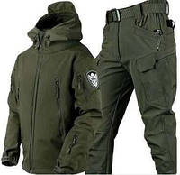 Камуфляжный костюм софтшел на флисе олива куртка и штаны, тактическая военная форма, одежда 3XL, 48